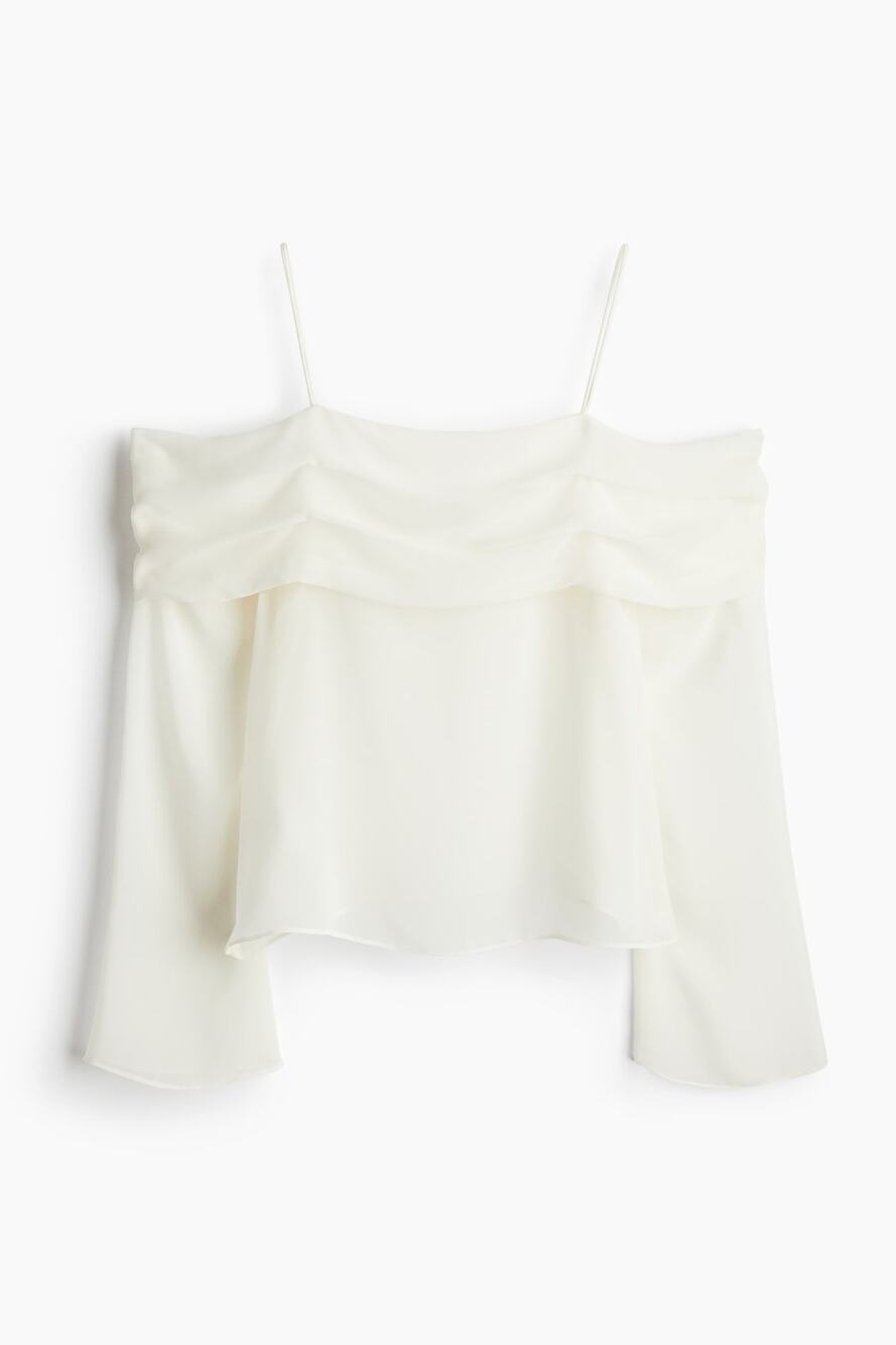 H&M Divided Chiffon Off the Shoulder Blouse Top Size S White Bridal Ethereal